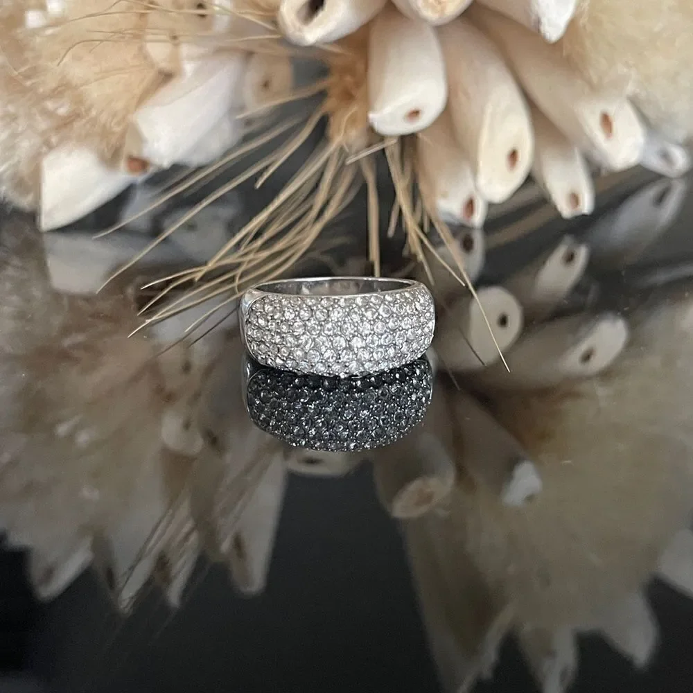 Costume silver tone chunky Cz cluster pave ring